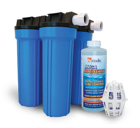 Trifecta Method uses FillFast, Super Start-Up, and CuLator Metal Eliminator to remove metals from source water when filling a pool. Removing metals prevents stains and water discoloration.